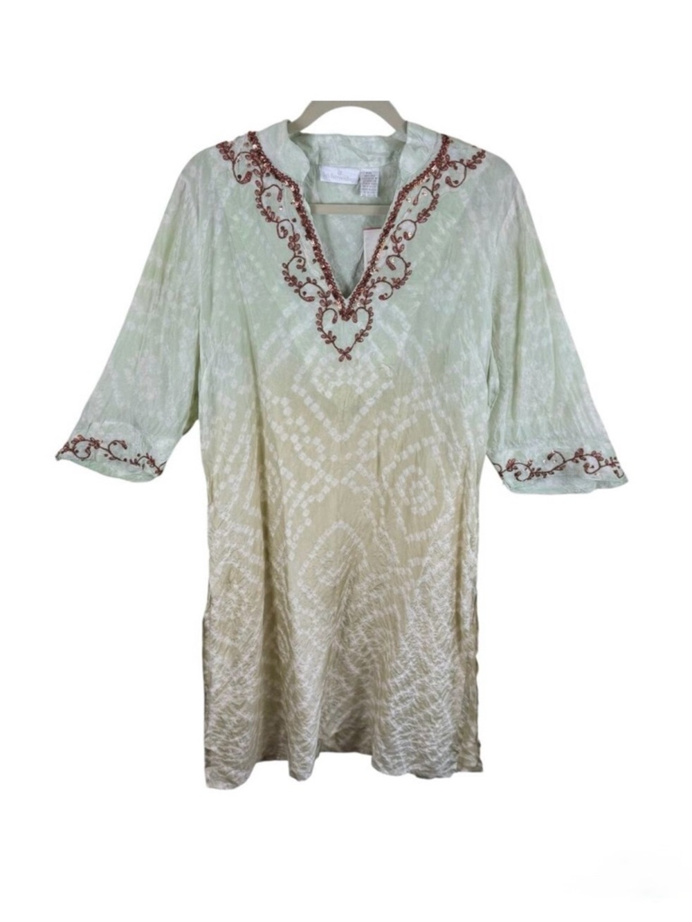 Soft Surroundings NWT 100% Silk Ombre Shimmer Embroidered Sequin Tunic Size PXL